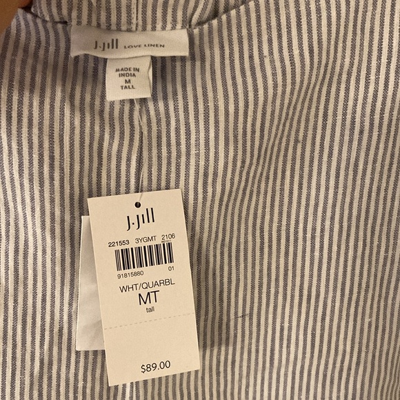 J. Jill Linen Women's Size MT Love Crop Pants Blue Striped Elastic Waist - Picture 5 of 8